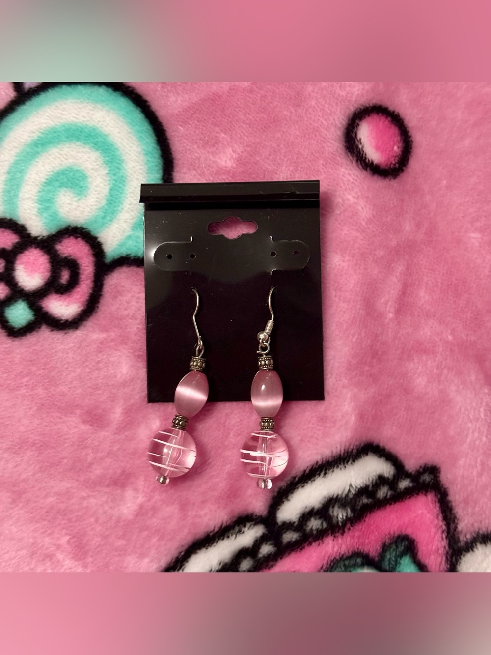 Y2K Pink Glass Beaded Dangle Earrings